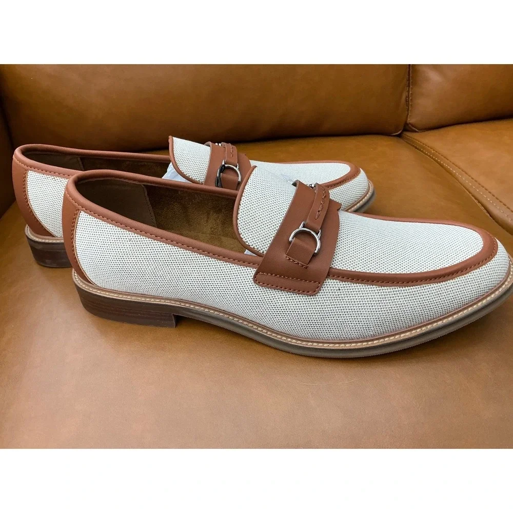 Stafford Torno Bit Loafers Mens 11 White Cognac New Textile Mesh Dress Shoes